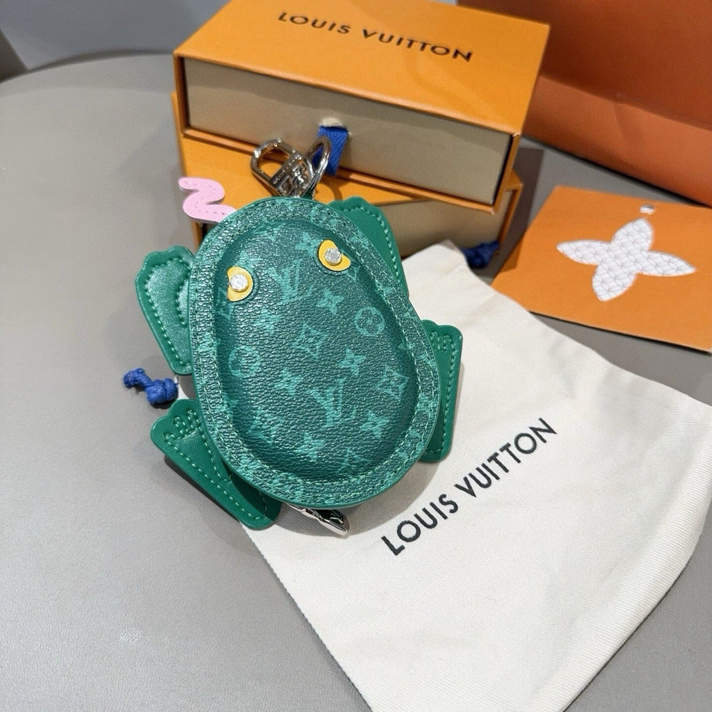 LOUIS VUITTON Leather Canvas Bag Charm Keychain