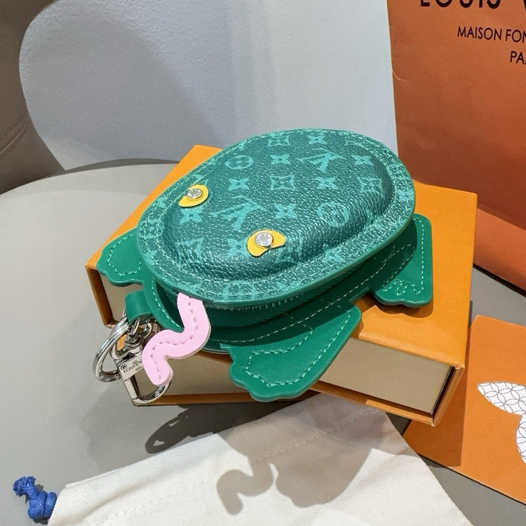 LOUIS VUITTON Leather Canvas Bag Charm Keychain