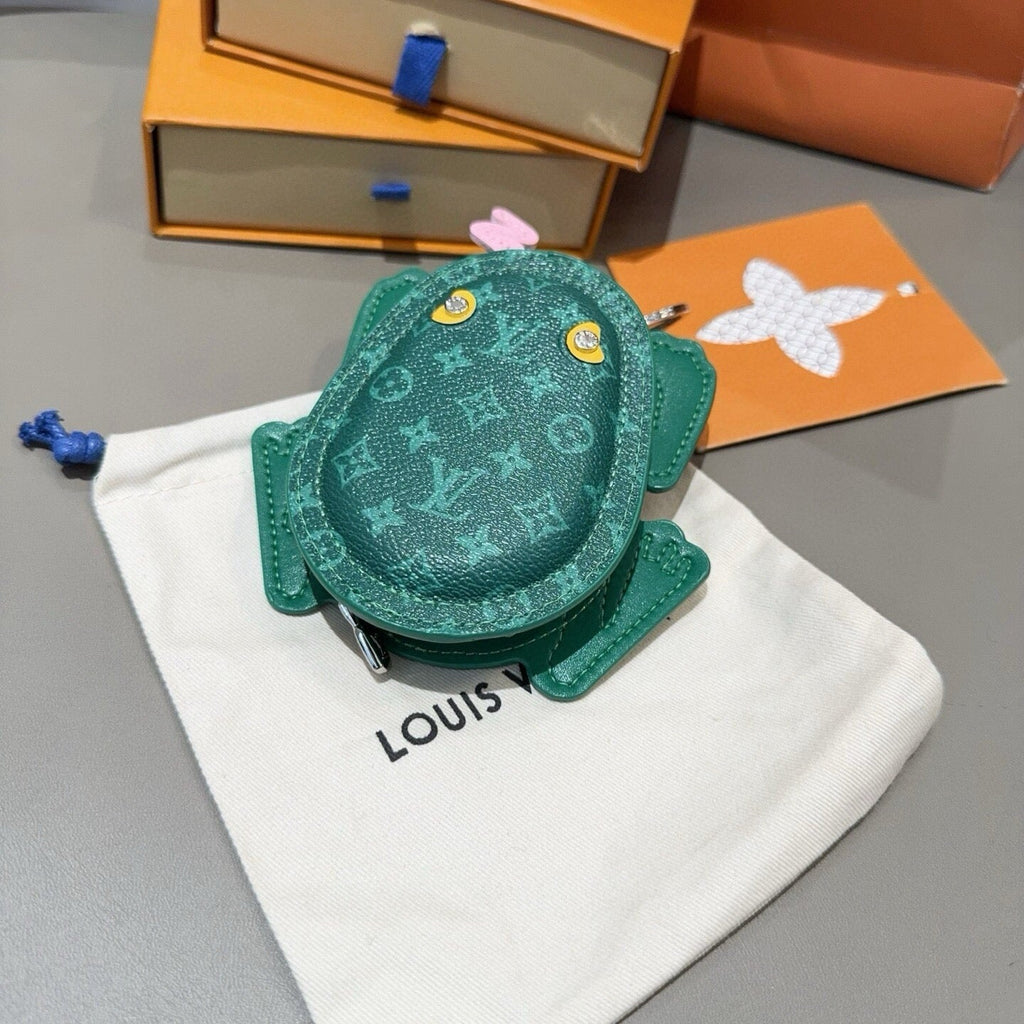 LOUIS VUITTON Leather Canvas Bag Charm Keychain