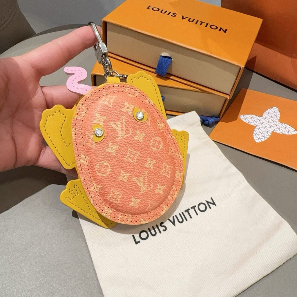LOUIS VUITTON Leather Canvas Bag Charm Keychain