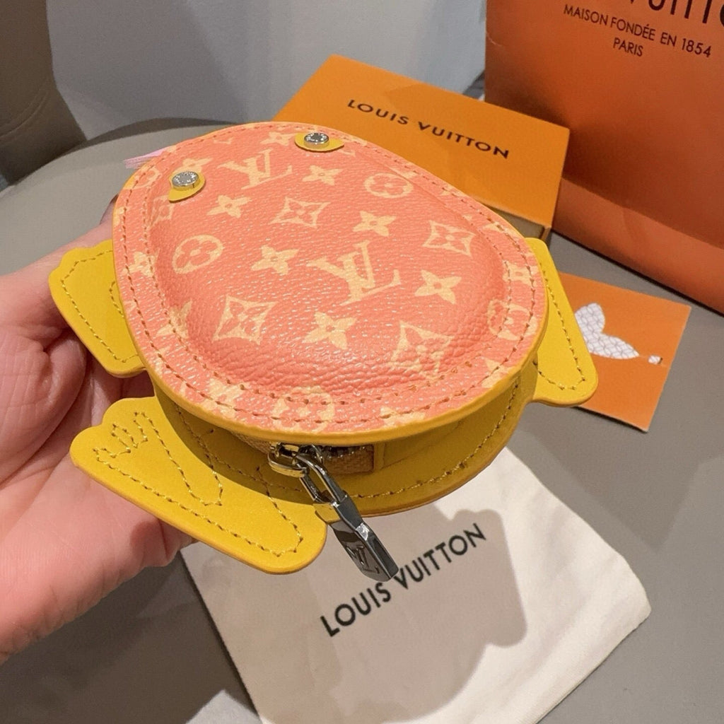 LOUIS VUITTON Leather Canvas Bag Charm Keychain