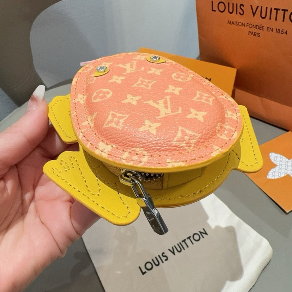 LOUIS VUITTON Leather Canvas Bag Charm Keychain
