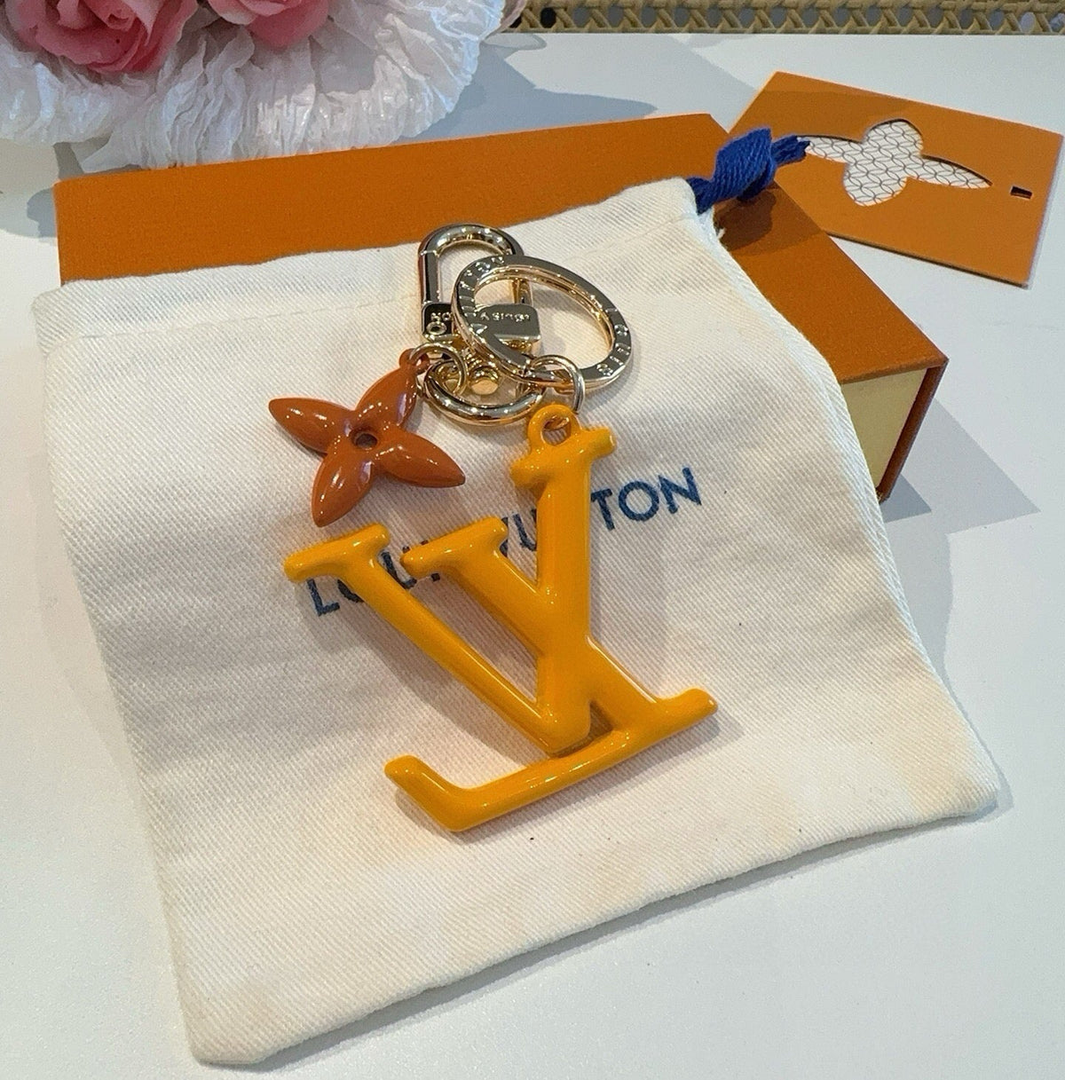 LOUIS VUITTON M02468 Brass Flower Bag Charm Keychain