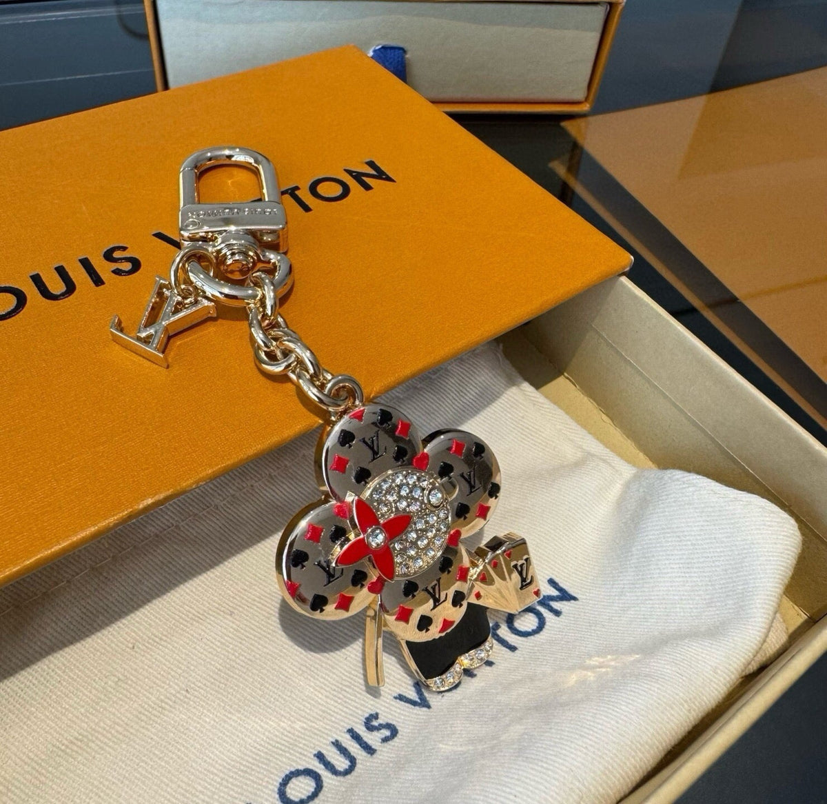 LOUIS VUITTON Canvas Flower Bag Charm Keychain