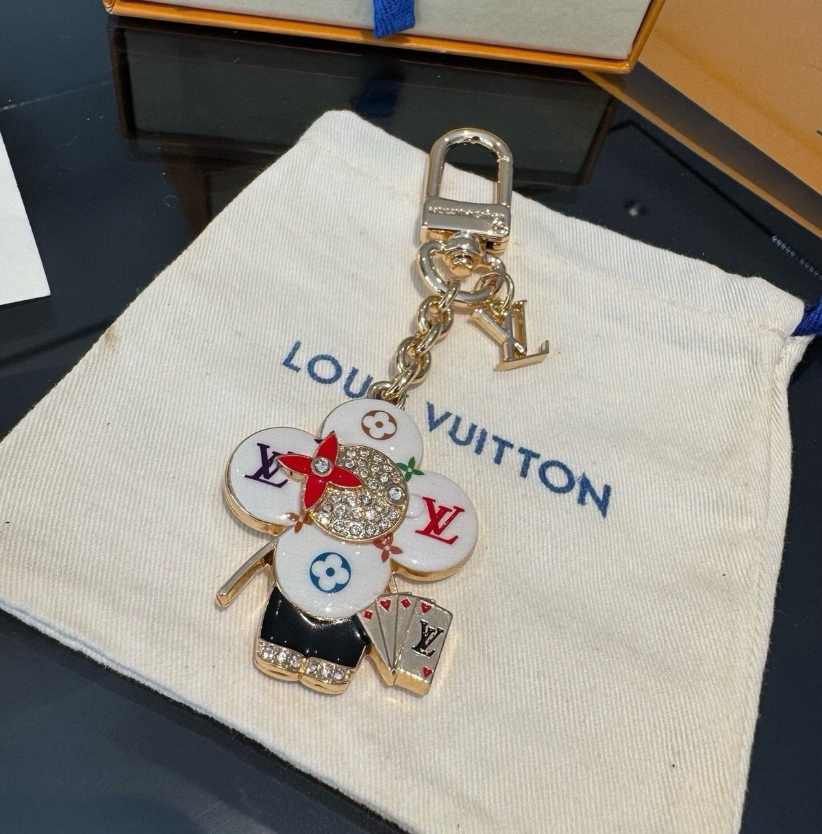 LOUIS VUITTON Canvas Flower Bag Charm Keychain