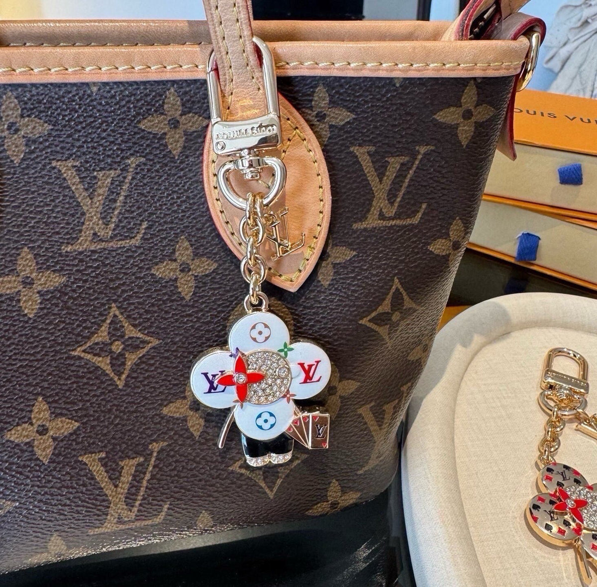 LOUIS VUITTON Canvas Flower Bag Charm Keychain