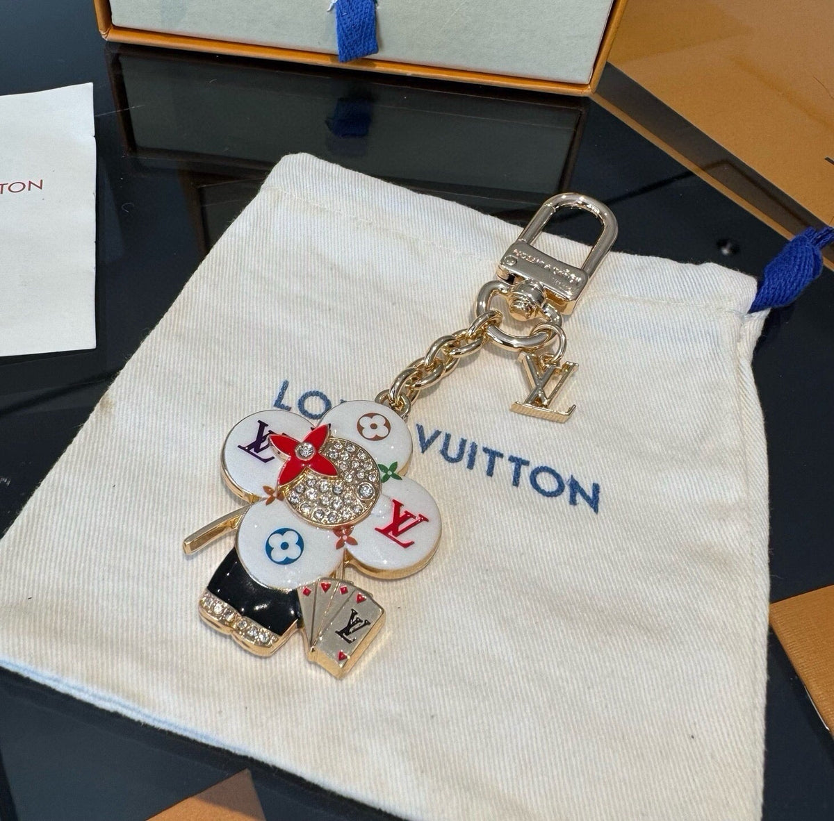 LOUIS VUITTON Canvas Flower Bag Charm Keychain