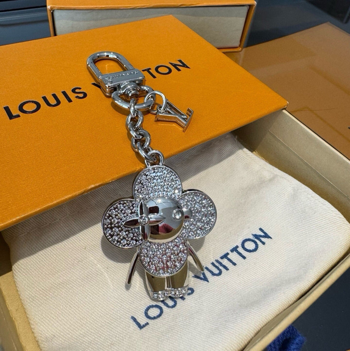 LOUIS VUITTON Canvas Flower Bag Charm Keychain