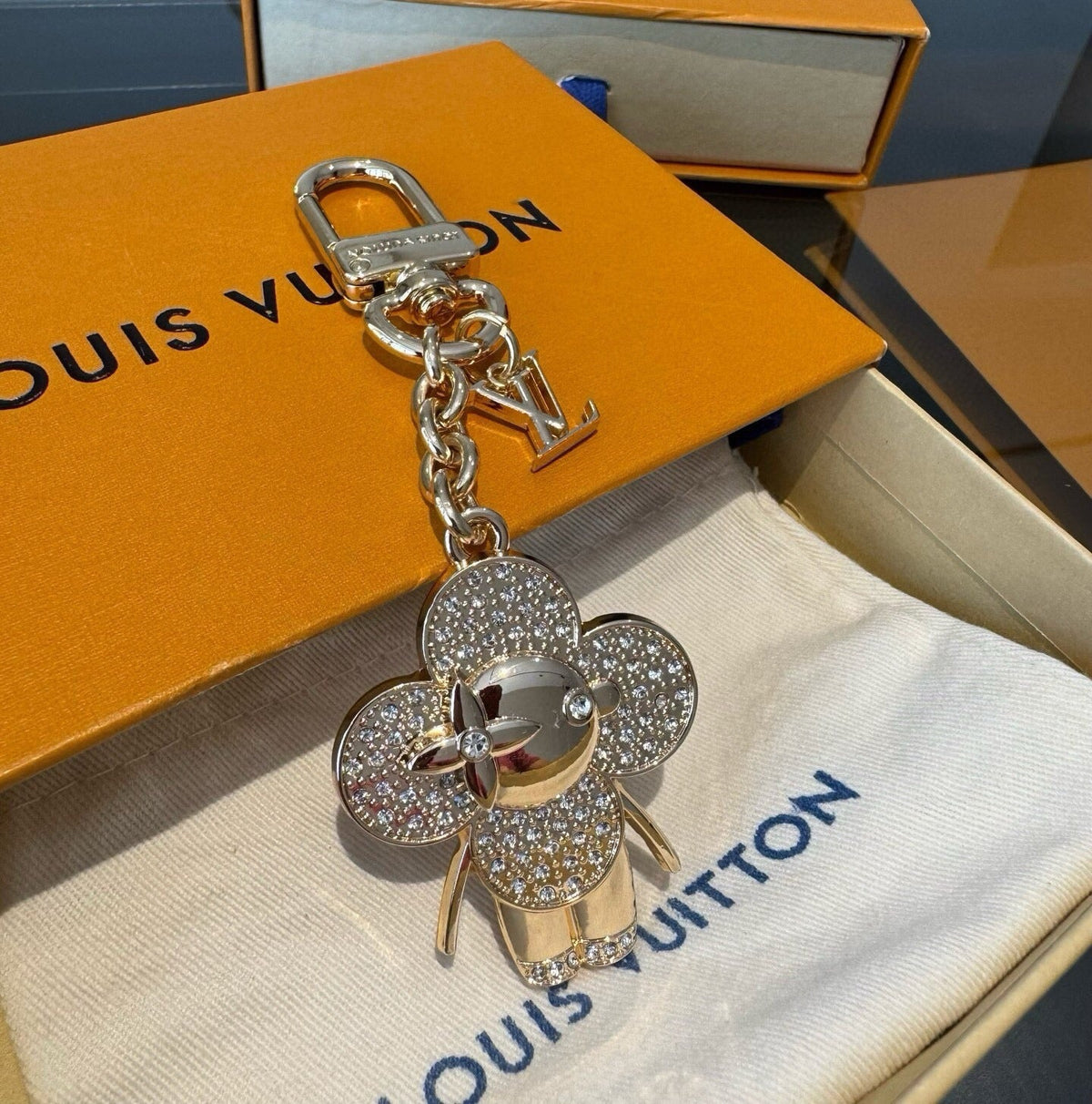 LOUIS VUITTON Canvas Flower Bag Charm Keychain