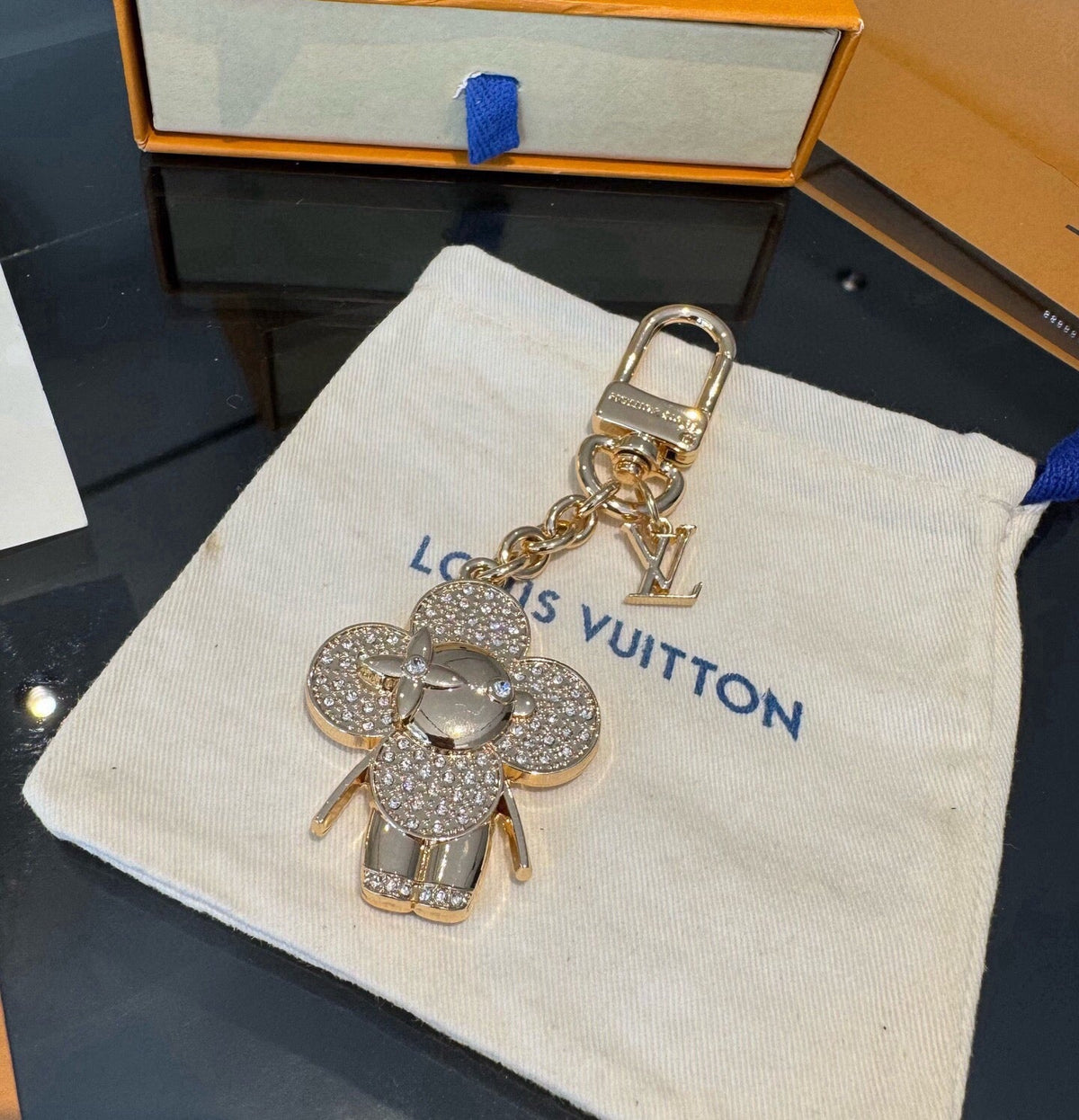 LOUIS VUITTON Canvas Flower Bag Charm Keychain