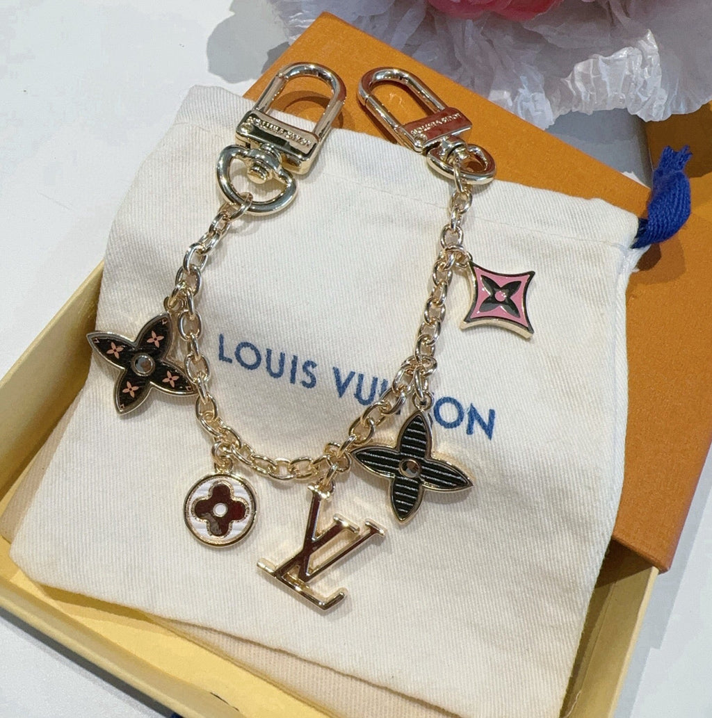 LOUIS VUITTON Canvas Flower Bag Charm Keychain