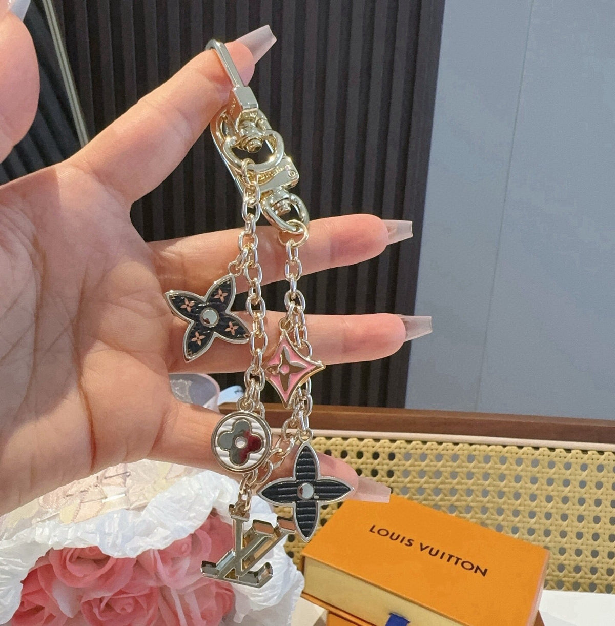 LOUIS VUITTON Canvas Flower Bag Charm Keychain