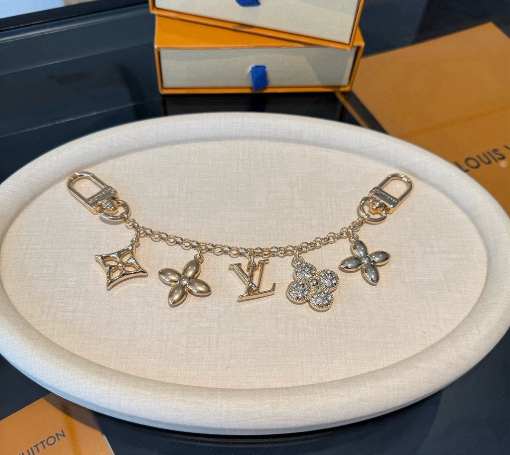 LOUIS VUITTON Canvas Flower Bag Charm Keychain