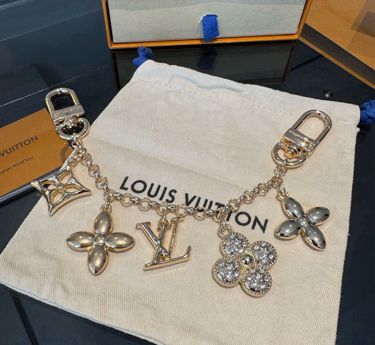 LOUIS VUITTON Canvas Flower Bag Charm Keychain