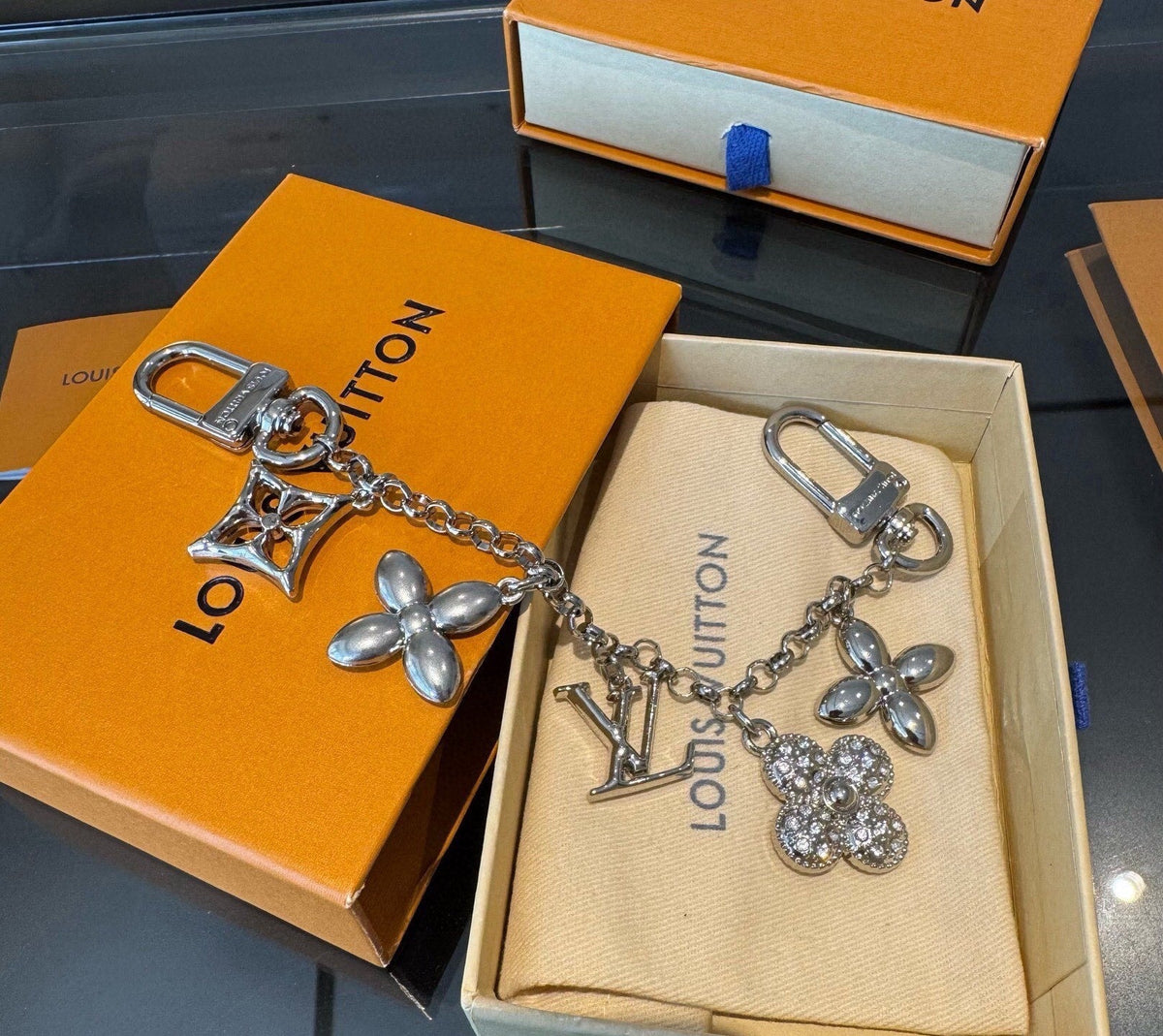 LOUIS VUITTON Canvas Flower Bag Charm Keychain