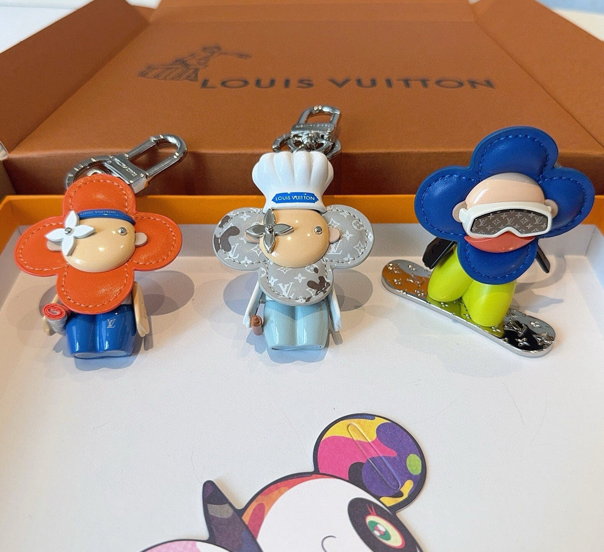 LOUIS VUITTON Leather Canvas Bag Charm Keychain