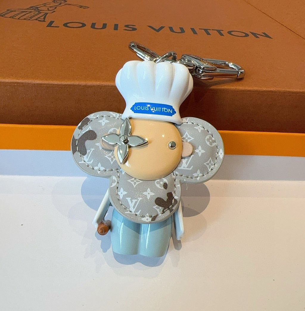 LOUIS VUITTON Leather Canvas Bag Charm Keychain