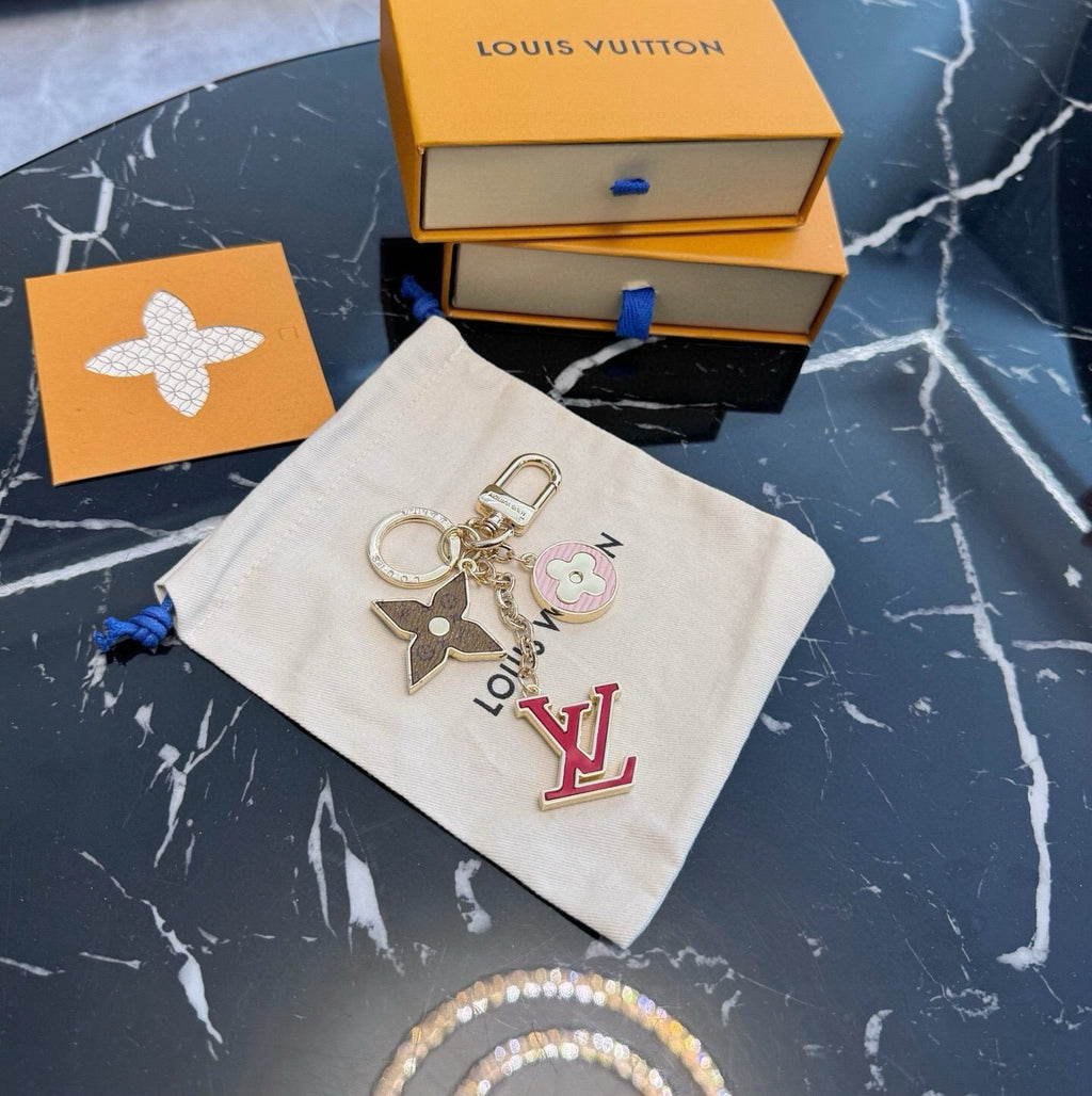 LOUIS VUITTON Canvas Flower Bag Charm Keychain