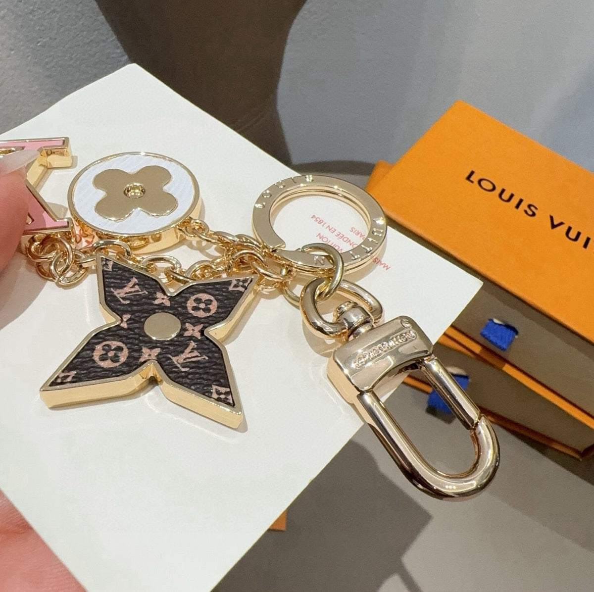 LOUIS VUITTON Canvas Flower Bag Charm Keychain