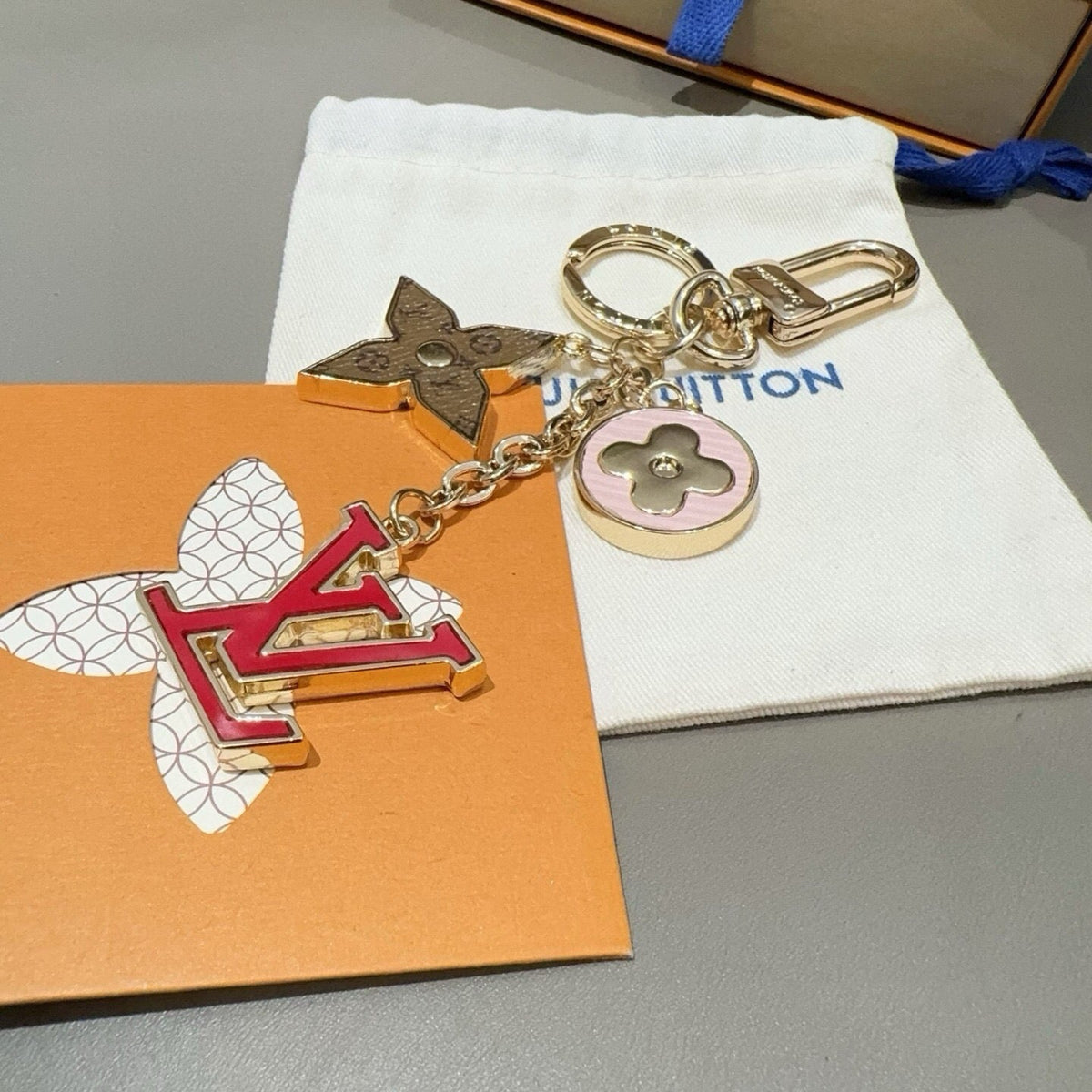 LOUIS VUITTON Canvas Flower Bag Charm Keychain
