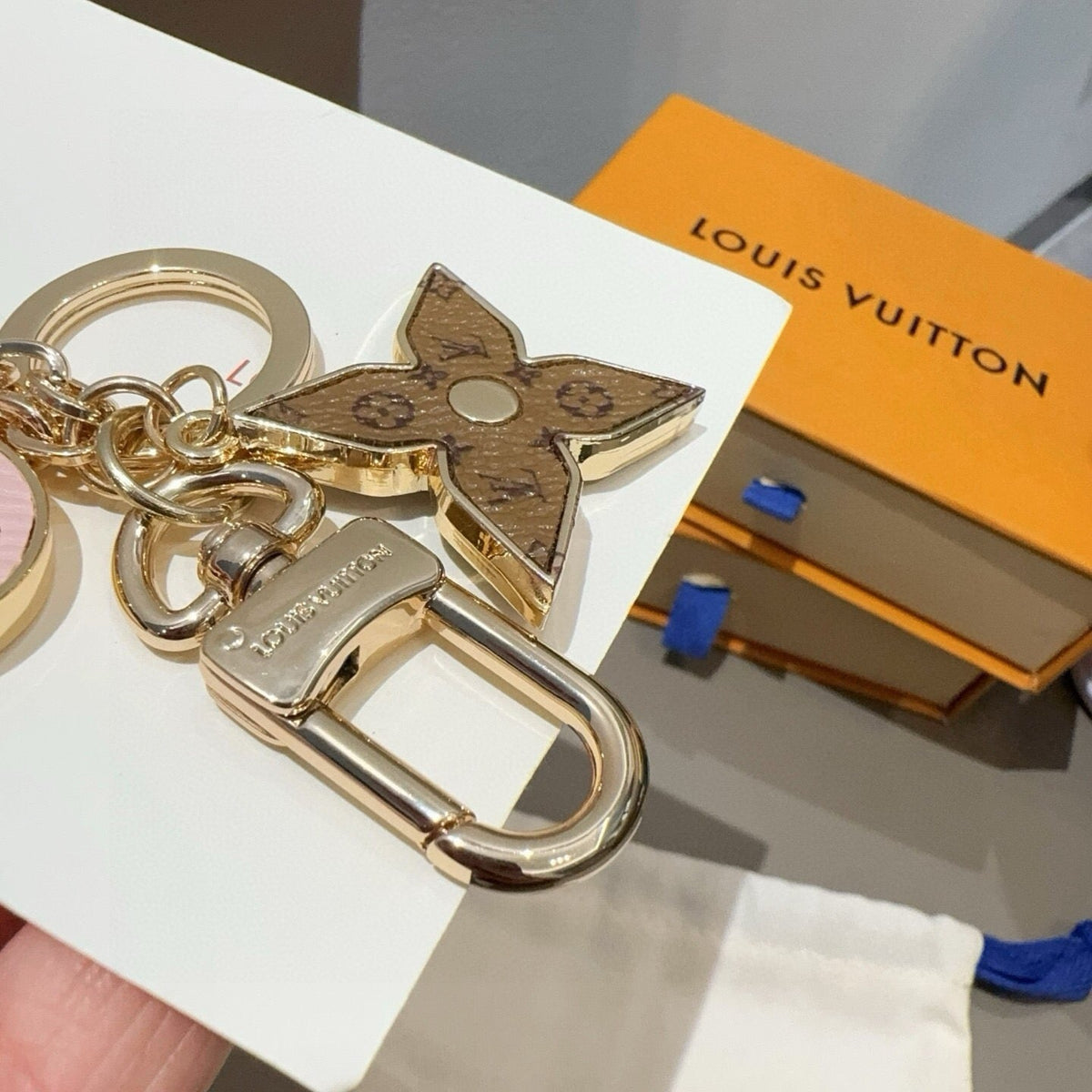 LOUIS VUITTON Canvas Flower Bag Charm Keychain