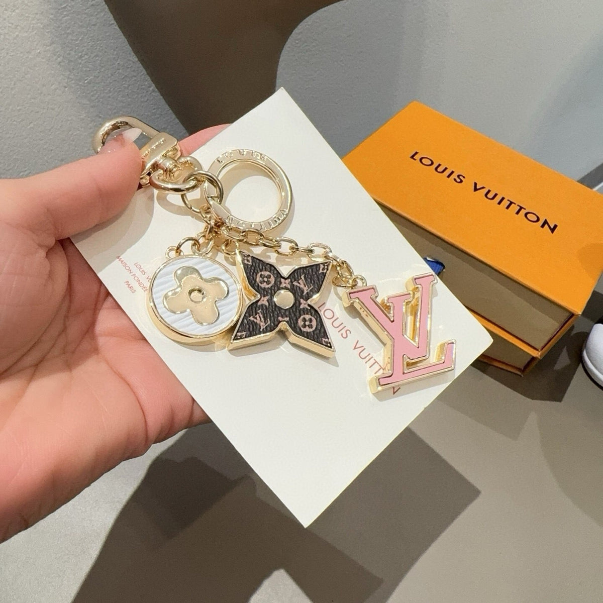 LOUIS VUITTON Canvas Flower Bag Charm Keychain