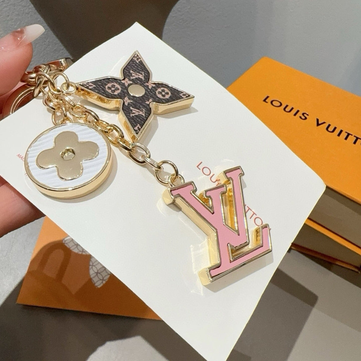 LOUIS VUITTON Canvas Flower Bag Charm Keychain