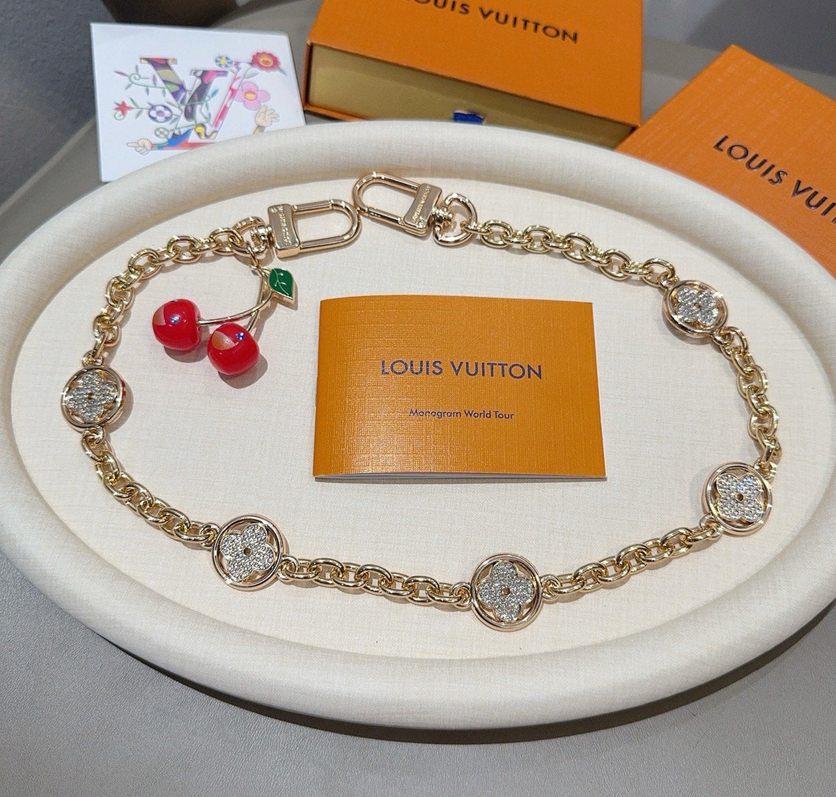 LOUIS VUITTON Canvas Cherry Blossom Bag Charm Keychain