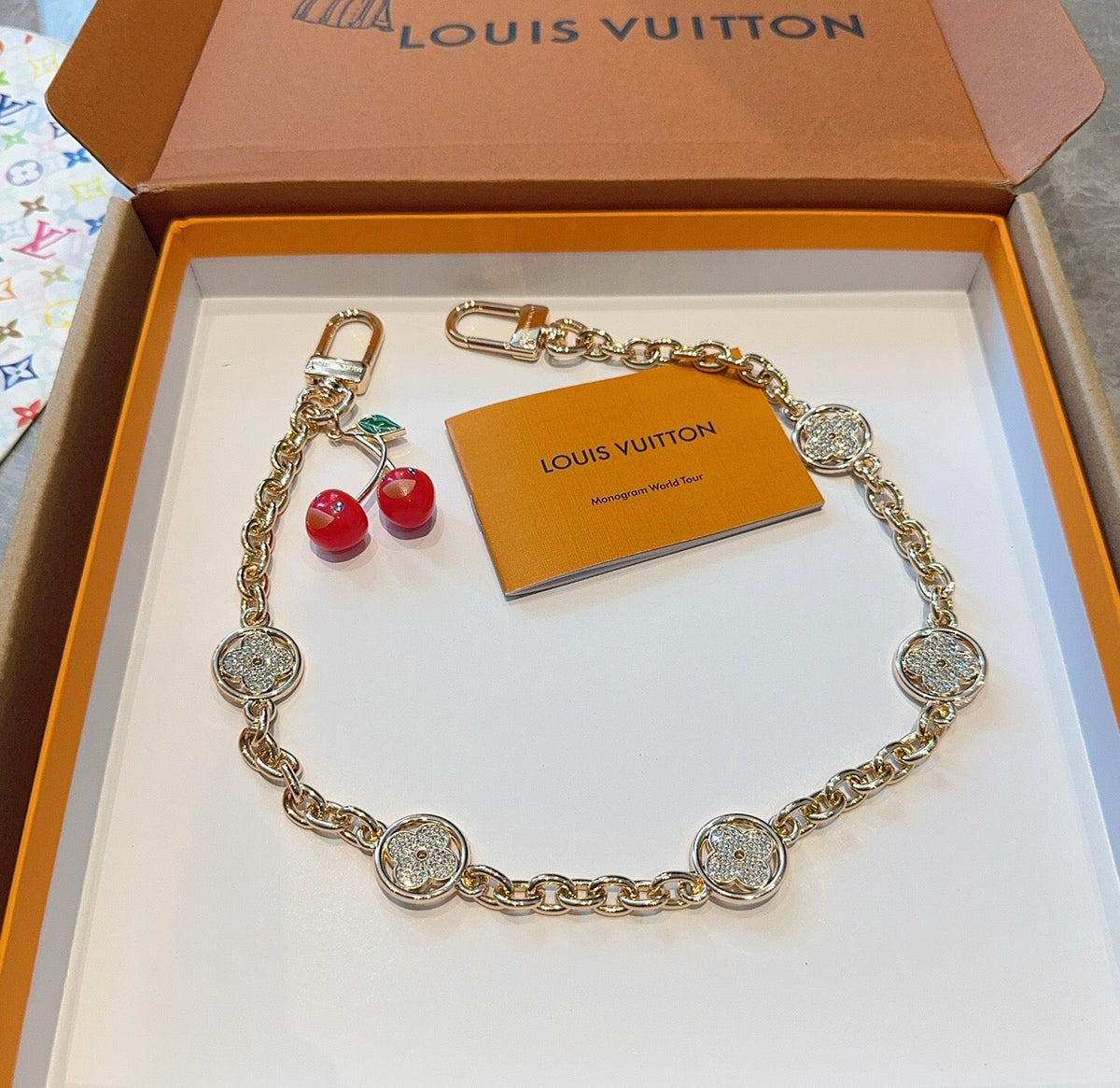 LOUIS VUITTON Canvas Cherry Blossom Bag Charm Keychain