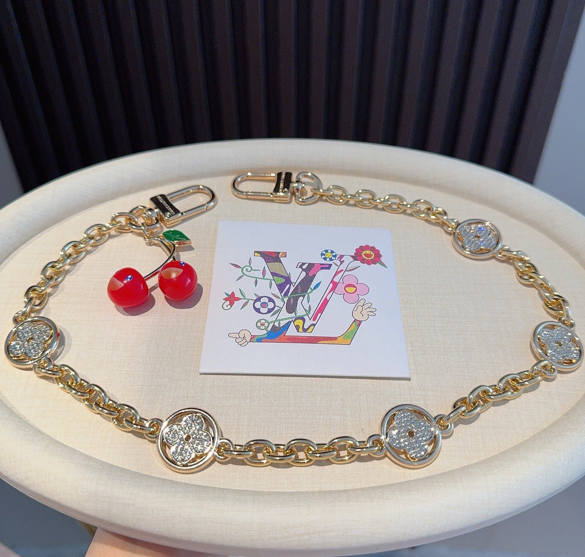 LOUIS VUITTON Canvas Cherry Blossom Bag Charm Keychain
