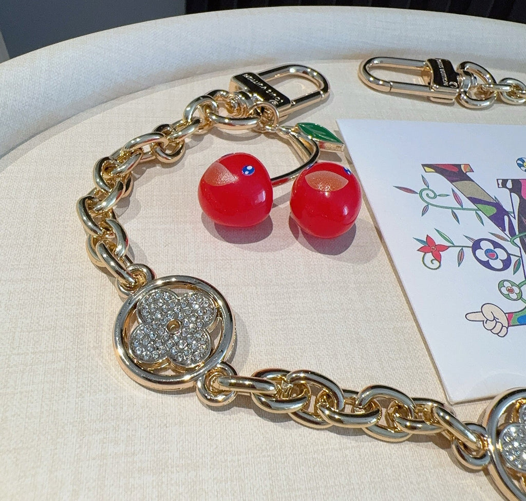 LOUIS VUITTON Canvas Cherry Blossom Bag Charm Keychain