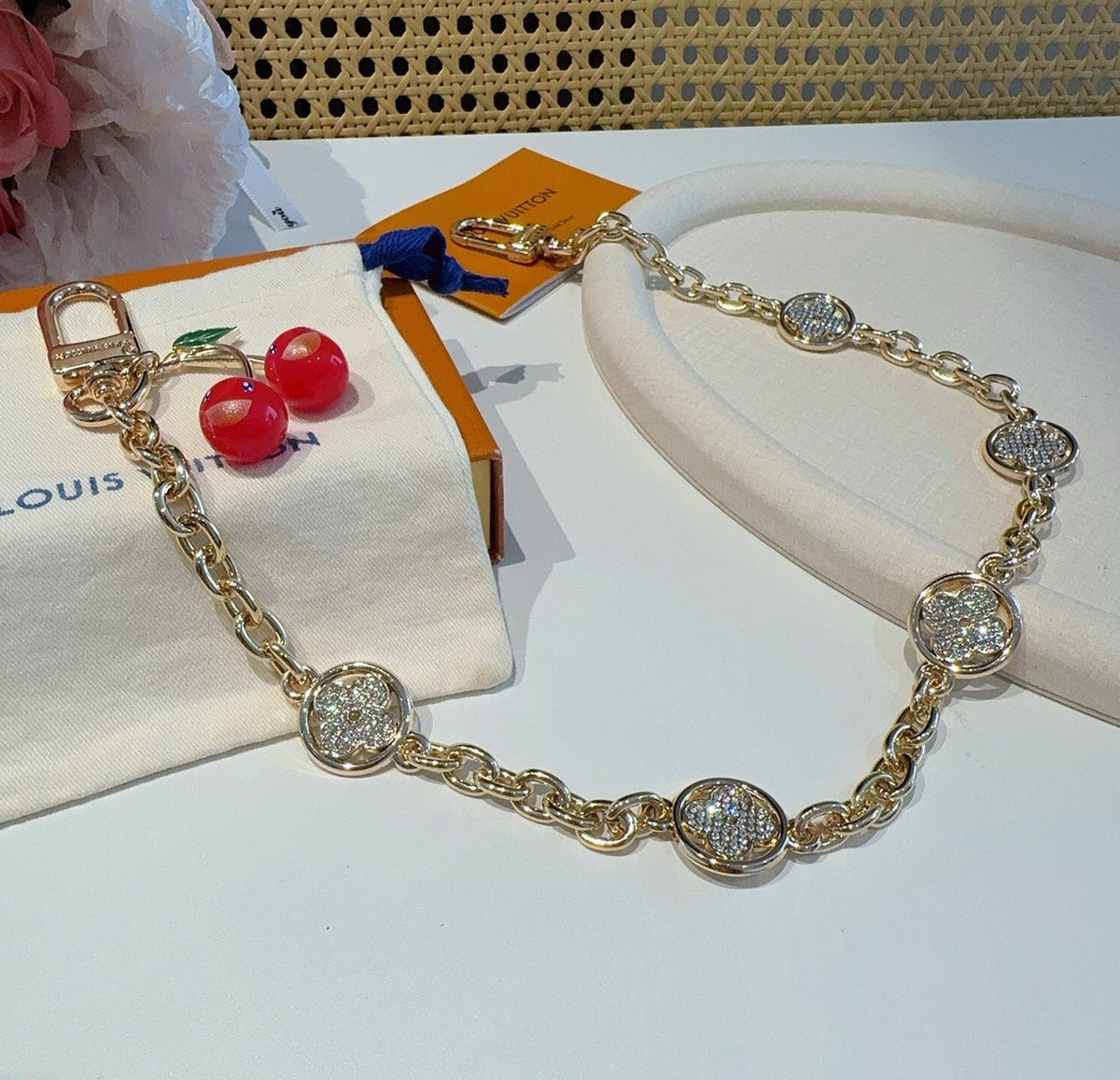 LOUIS VUITTON Canvas Cherry Blossom Bag Charm Keychain