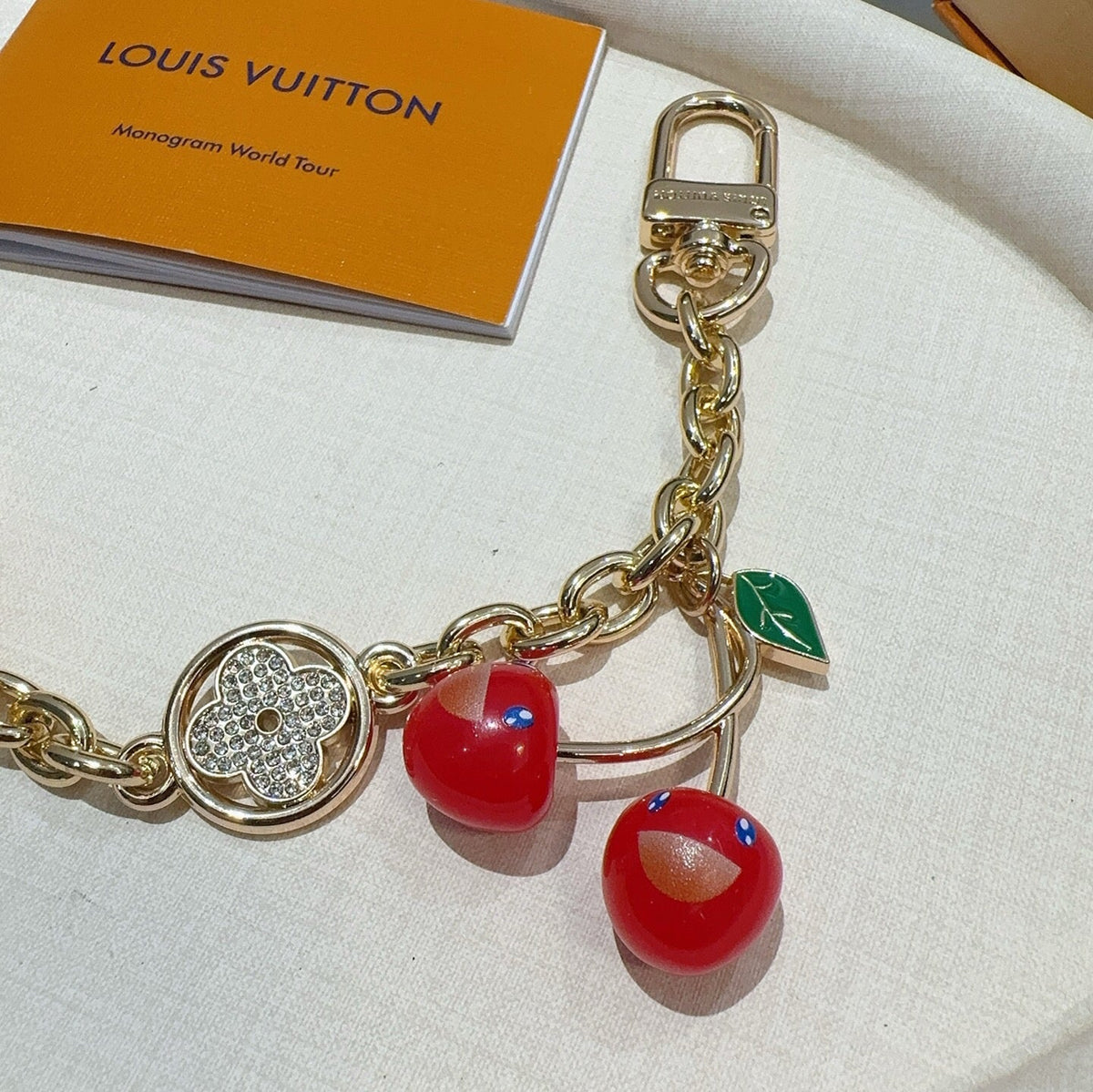 LOUIS VUITTON Canvas Cherry Blossom Bag Charm Keychain