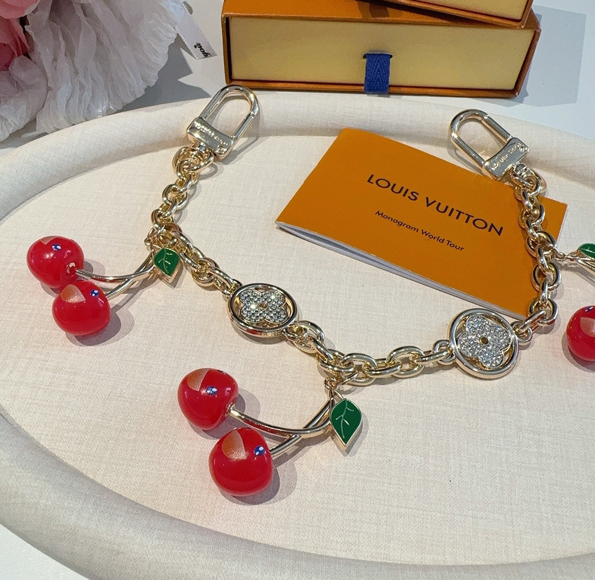 LOUIS VUITTON Canvas Cherry Blossom Bag Charm Keychain