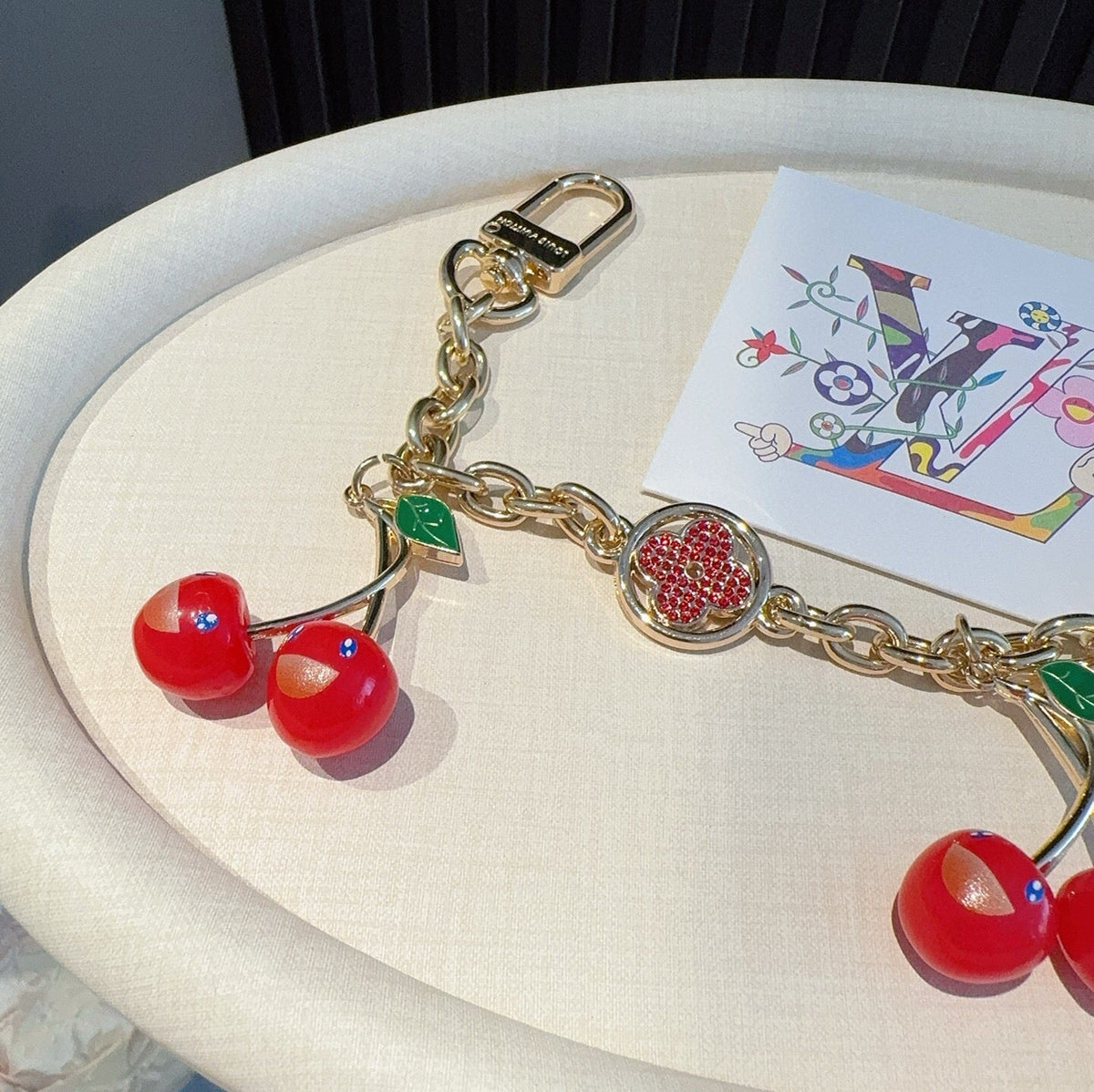 LOUIS VUITTON Canvas Cherry Blossom Bag Charm Keychain