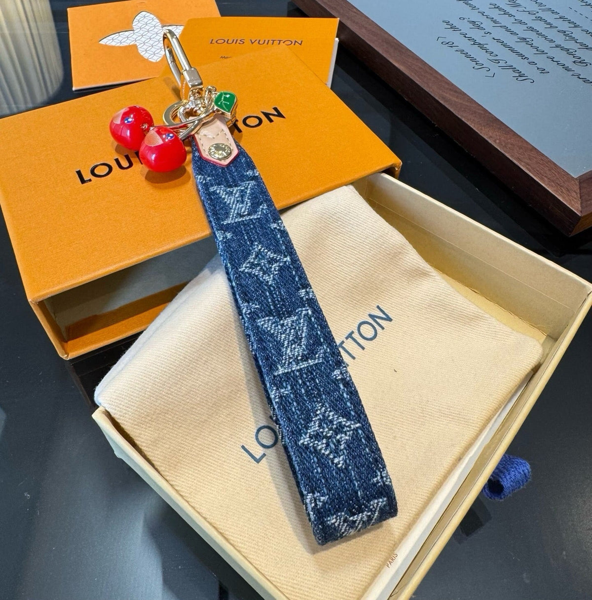 LOUIS VUITTON Canvas Denim Bag Charm Keychain