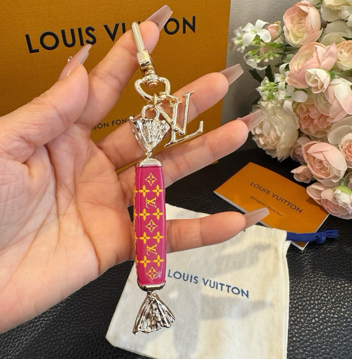 LOUIS VUITTON Canvas Logo Bag Charm Keychain
