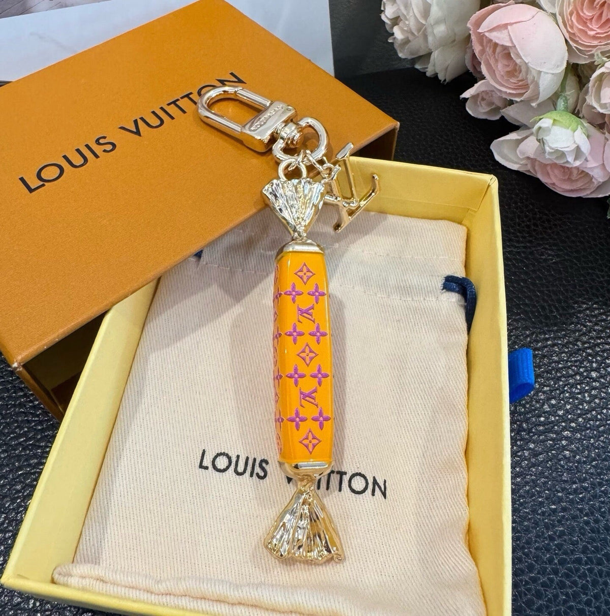 LOUIS VUITTON Canvas Logo Bag Charm Keychain
