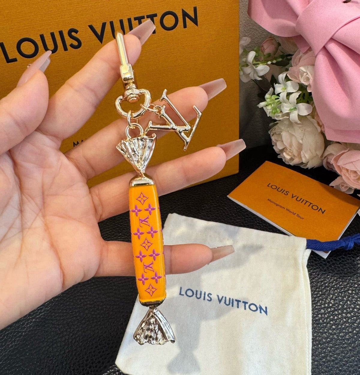 LOUIS VUITTON Canvas Logo Bag Charm Keychain
