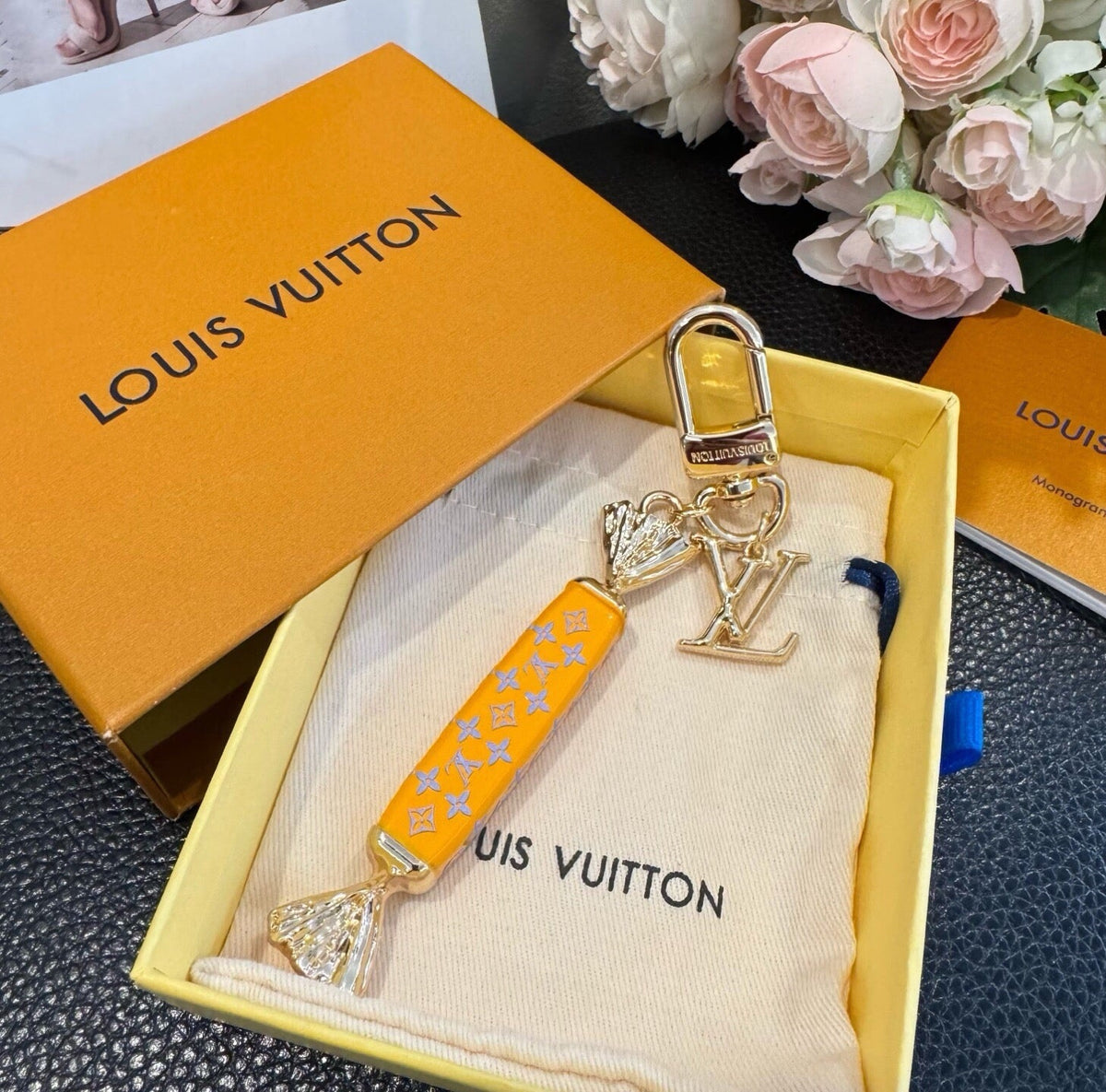 LOUIS VUITTON Canvas Logo Bag Charm Keychain