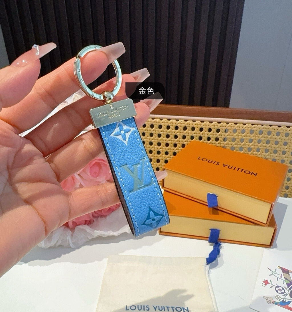LOUIS VUITTON Leather Canvas Bag Charm Keychain