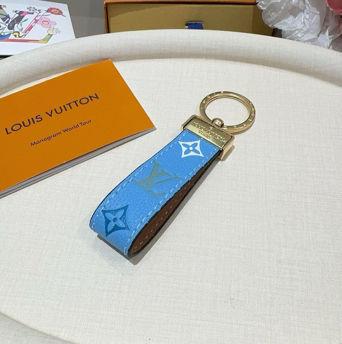 LOUIS VUITTON Leather Canvas Bag Charm Keychain