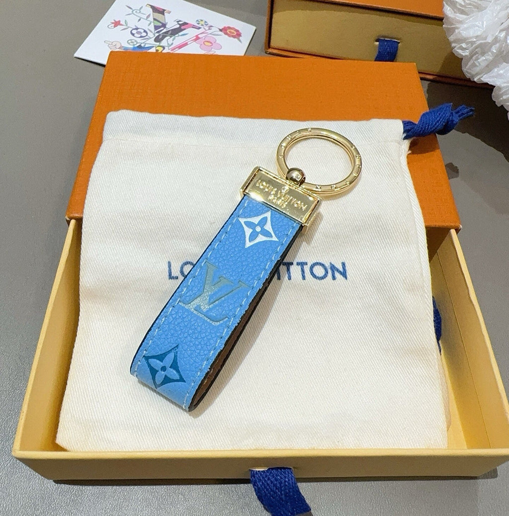 LOUIS VUITTON Leather Canvas Bag Charm Keychain