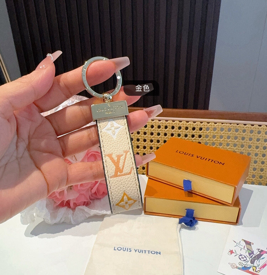 LOUIS VUITTON Leather Canvas Bag Charm Keychain
