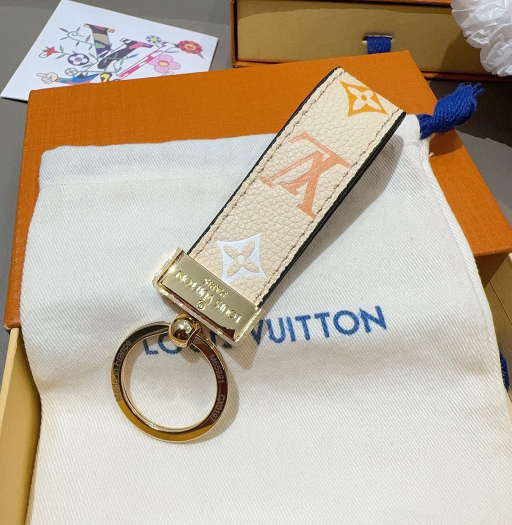 LOUIS VUITTON Leather Canvas Bag Charm Keychain