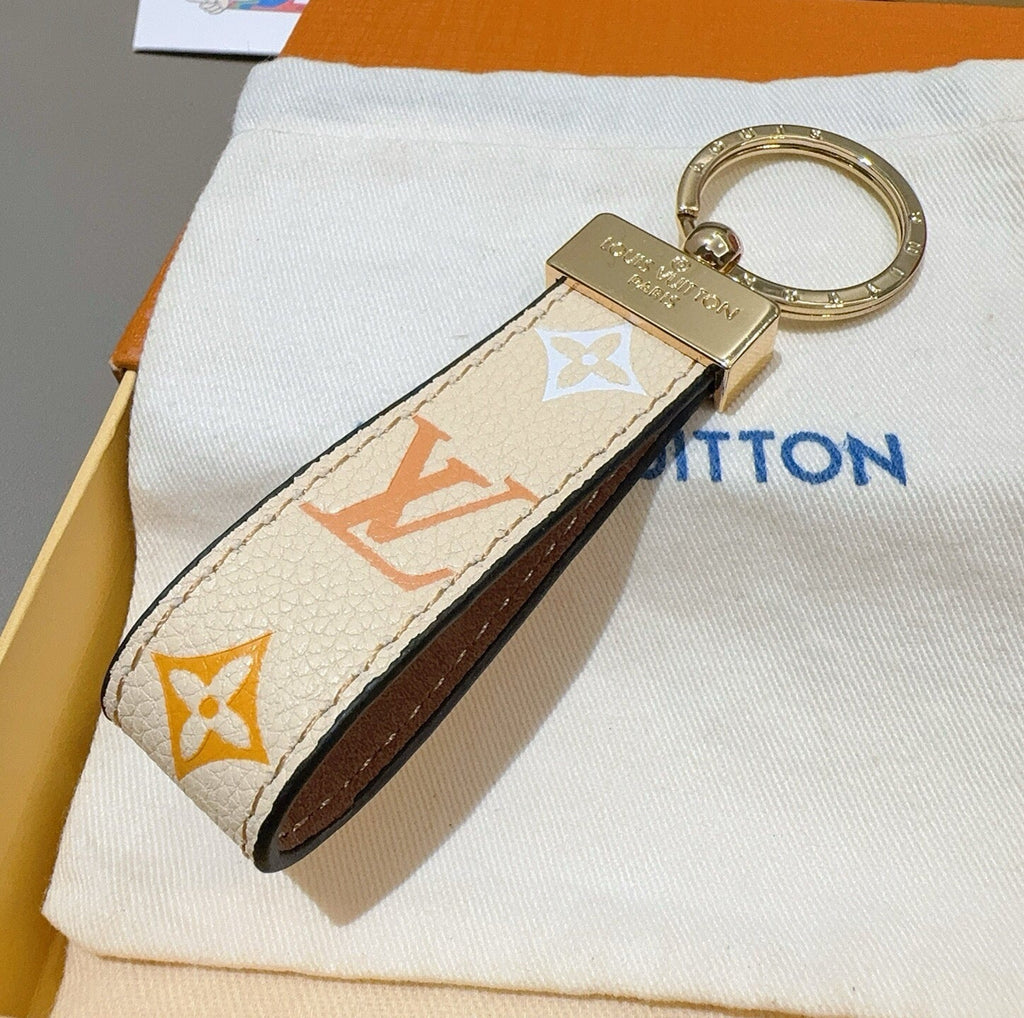 LOUIS VUITTON Leather Canvas Bag Charm Keychain