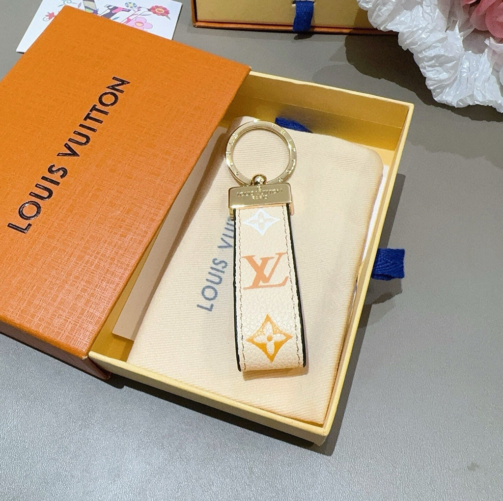 LOUIS VUITTON Leather Canvas Bag Charm Keychain
