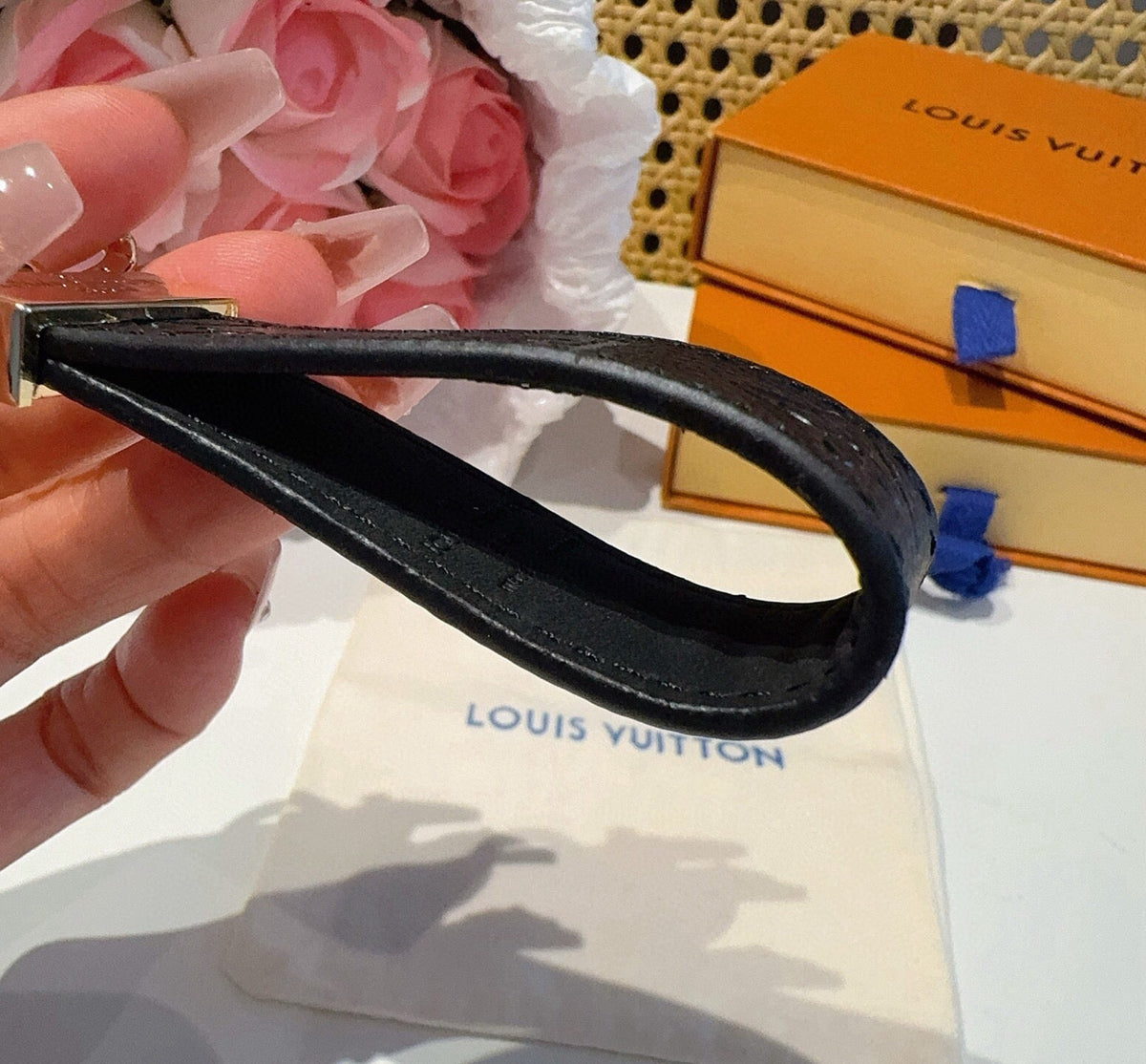 LOUIS VUITTON Leather Canvas Bag Charm Keychain
