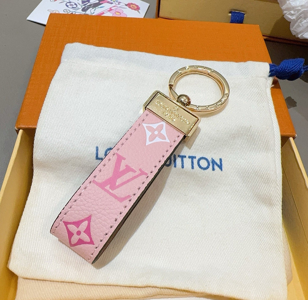 LOUIS VUITTON Leather Canvas Bag Charm Keychain