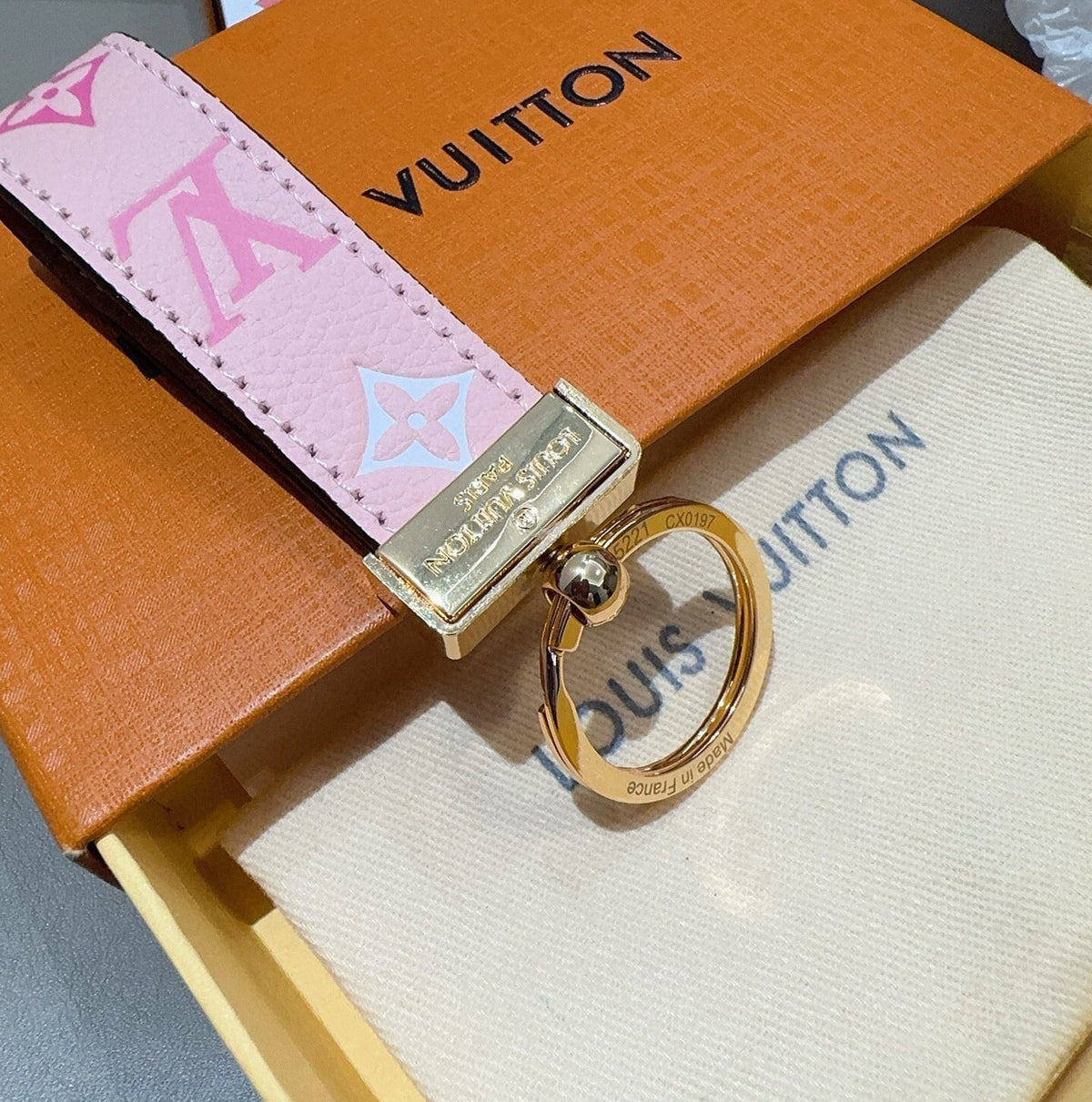 LOUIS VUITTON Leather Canvas Bag Charm Keychain